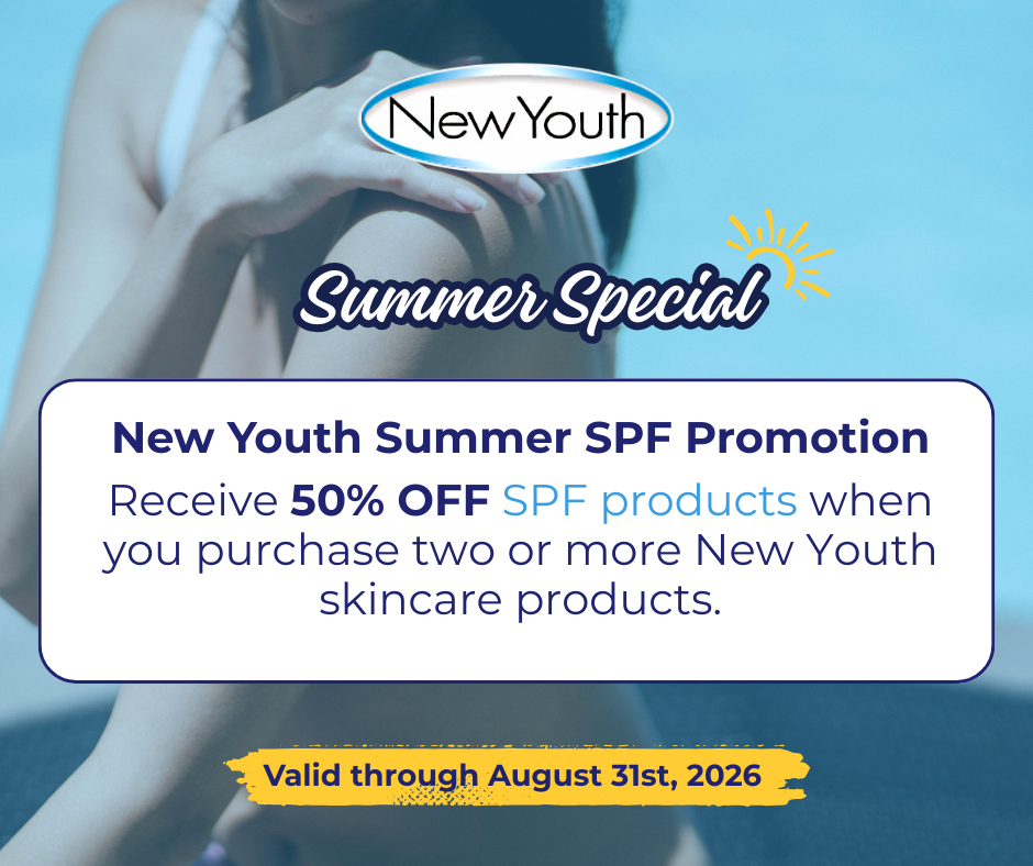 Receive 50% Off SPF Products when you purchase to or more new youth Skin care products
